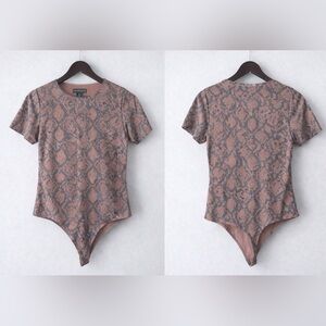House of Harlow 1960 Brown and Black Snake Print Short Sleeve Bodysuit